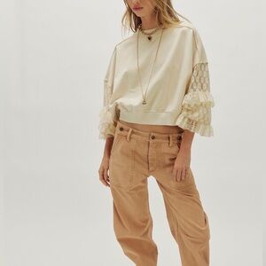 Free People  Cream Lace Sleeve Women's Top